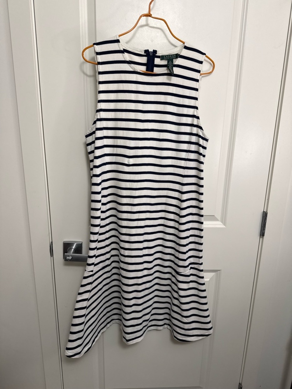 Ralph Lauren White and Navy Striped Sleeveless Midi Dress in size XL